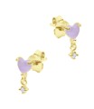 Pink Heart with Hanging CZ Silver Stud Earring STS-6267